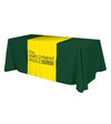 Personalized middle fabric table runners can put the finishing touch on a covered with solid color cover (under throw).