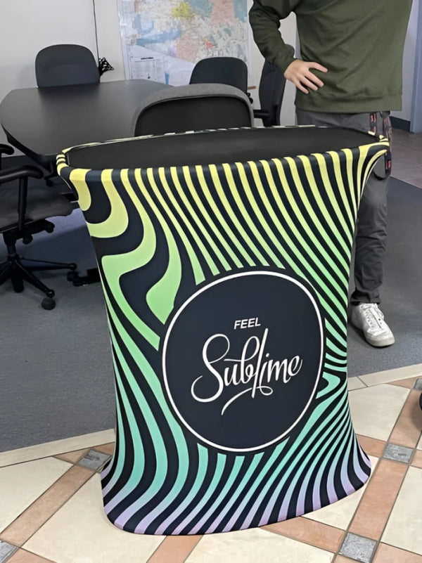 Vibrant psychedelic wave table cover for Pop Up Hydraulic Podium