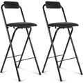 Portable Counter Height Leather Folding Bar Stool with Backrest - Black
