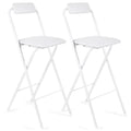 Portable Counter Height Leather Folding Bar Stool with Backrest - White