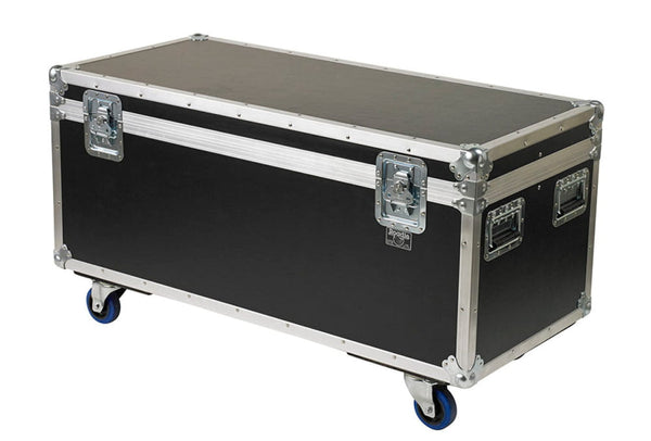 Black and silver road shipping case with wheels, 48 x 22 inches