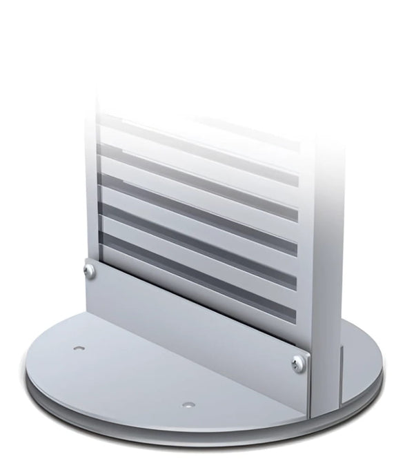 Silver metallic outdoor table lamp with rotating aluminum slatwall stand