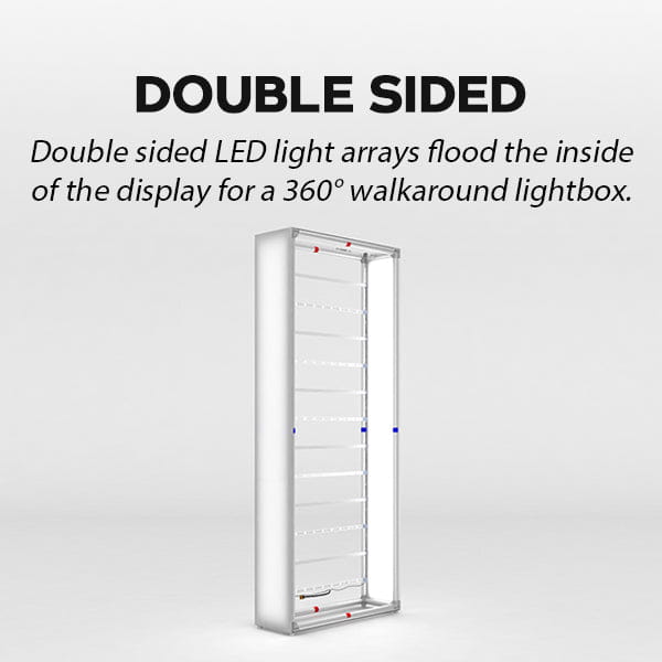 Our 3.5ft x 8ft Backlit SEG Light Box Wall is the ultimate showstopper guaranteed to steal show at your next trade