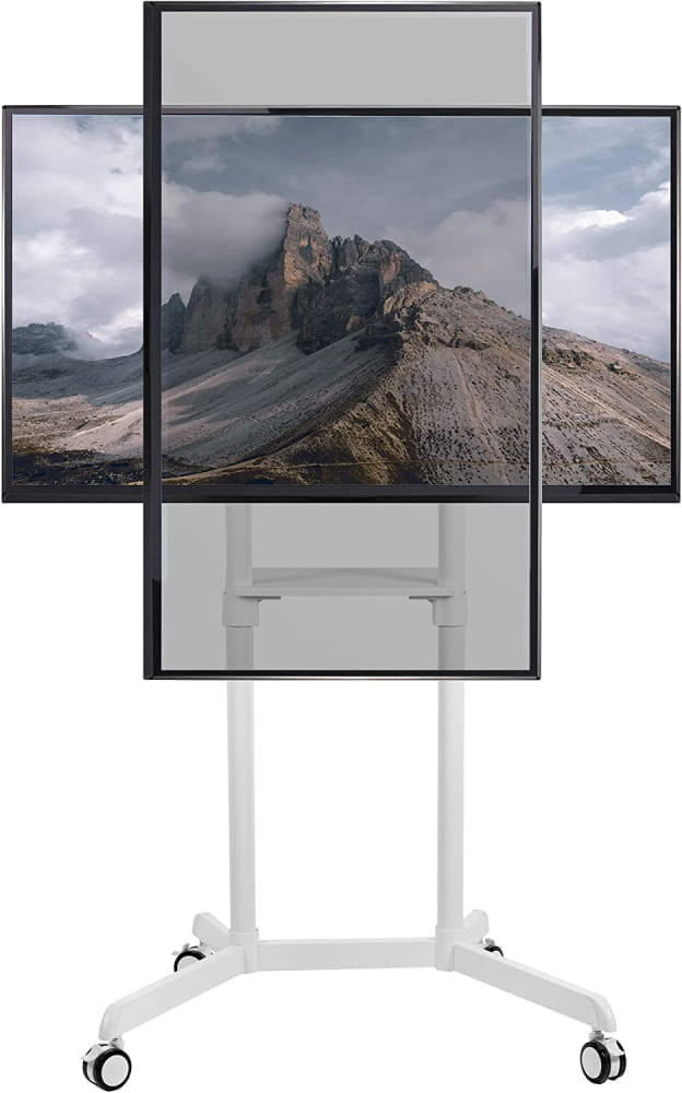 V2 White Rotating Vertical TV Monitor Stand with Wheels – Trade Show House