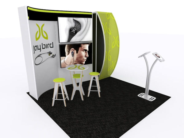 Sleek black Jaybird wireless earbud in 10x10 VHE-Modular Exhibit Kit