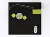 Black textured 10x10 VHE-Modular Inline Exhibit Kit with lime green silver elements