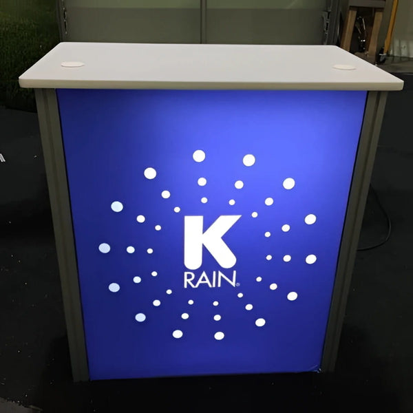 Blue backlit XRC7 locking storage counter with K Rain logo and dots