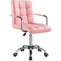 Modern Leather Desk Swivel Chair with Armrests and Wheels - Pink