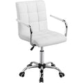 Modern Leather Desk Swivel Chair with Armrests and Wheels - White