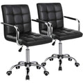 Modern Leather Computer Desk Swivel Chair with Armrests and Wheels - Set of 2 / Black