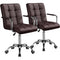 Modern Leather Computer Desk Swivel Chair with Armrests and Wheels - Set of 2 / Brown