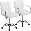 Modern Leather Computer Desk Swivel Chair with Armrests and Wheels - Set of 2 / White