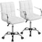 Modern Leather Computer Desk Swivel Chair with Armrests and Wheels - Set of 2 / White