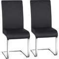 Modern Leather High Back Armless Conference Meeting Chairs - Set of 2 / Black