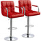 Set of 2 Leather Modern Design Swivel Barstools - Red