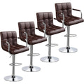 Modern Leather Swivel Armrest Chairs - Set of 4 / Brown