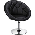 Modern Leather Tufted Height Adjustable Swivel Barrel Chair - Black