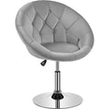 Modern Leather Tufted Height Adjustable Swivel Barrel Chair - Light Grey