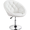 Modern Leather Tufted Height Adjustable Swivel Barrel Chair - White